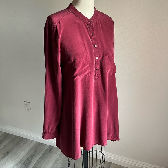 Eileen Fisher Silk Small Burgundy/Maroon Blouse Shirt - Picture 3 of 16